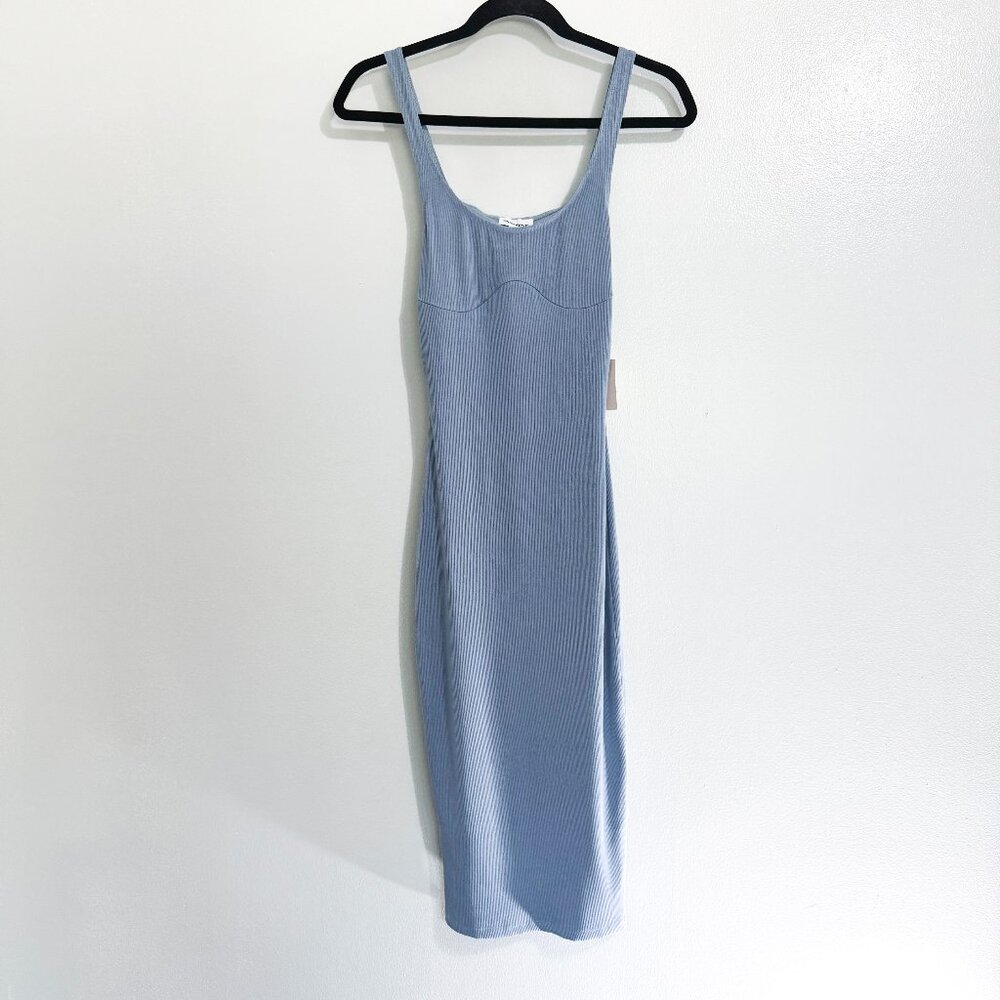 NWT‎ Superdown Taylor Open Back Dress Ribbed Knit Midi Slate Blue Women's Size S - Picture 4 of 9